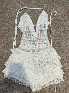 Edikted White Lace Halter Romper